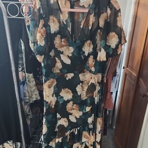 Calvin Klein Green Floral Midi Dress